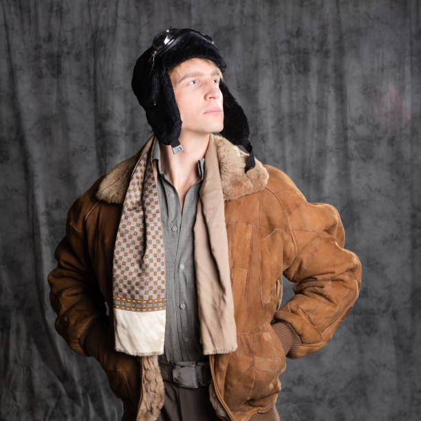 istock The dreamer. Retro style aviator in a flying hat with goggles, 1337875207