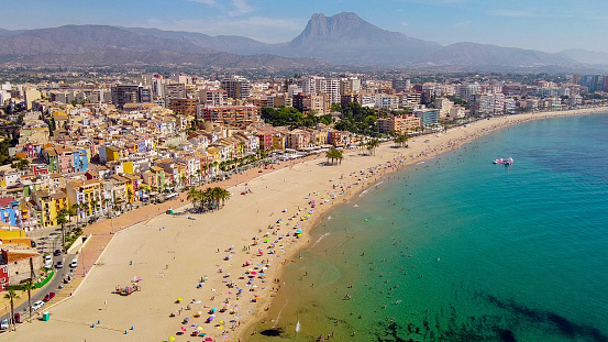Overhead and aerial shots of villajoyosa beach in Alicante