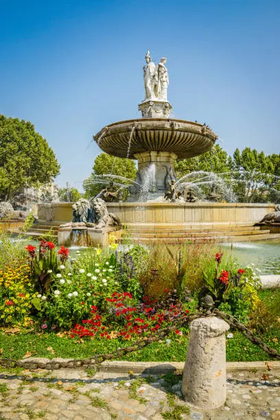 Fontaine de la Rotonde, an historic fountain located on the Place de la Rotonde, at the bottom of the Cours Mirabeau in the centre of Aix-en-Provence