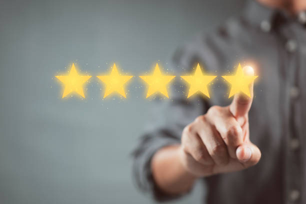 istock Hand with thumb up Positive emotion smile icon and five star with copy space. Customer satisfaction concept. 1337879430