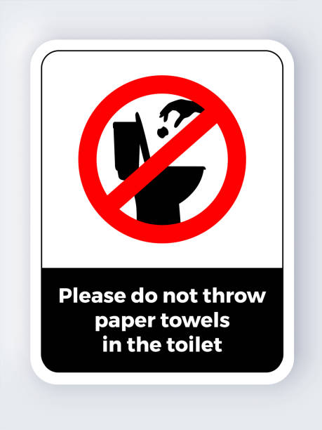 Please Do Not Throw Paper Towels Toilet Please Do Not Throw Paper Towels in Toilet. Caution Sign, Banner Vector Illustration for Print. Vector illustration please sign here stock illustrations
