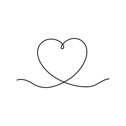 Art line continuous heart. Love outline symbol. Valentine Day one line design. Hand drawn doodle heart shape. Vector isolated on white.