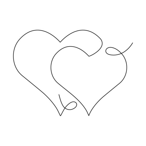 linia artystyczna ciągła obejmuje dwa serca. symbol konturu miłości. - heart shape line art valentines day love stock illustrations