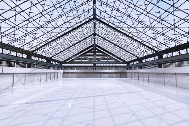 istock Empty hall exhibition centre.The backdrop for exhibition stands, booth,market,garage.Conversation for activity.Big Arena for entertainment,event,sports.Indoor for agricultural organic farm.3d render. 1337885066