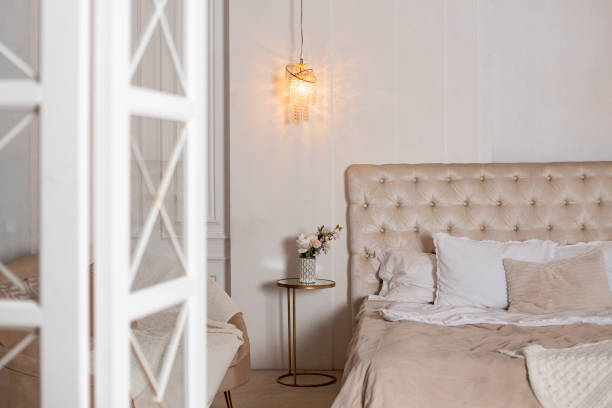 istock Beautiful bedroom in beige colours 1337887698