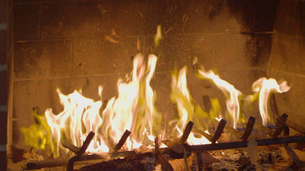 istock Fire flame in the fireplace. Leaves are burning. Slow motion. Red Epic camera 4K. 1337889088