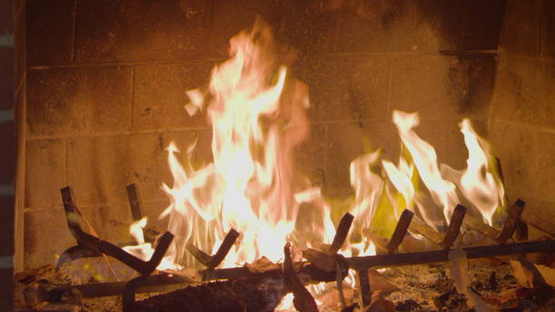 istock Fire flame in the fireplace. Leaves are burning. Slow motion. Red Epic camera 4K. 1337889093