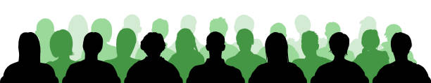 illustrazioni stock, clip art, cartoni animati e icone di tendenza di pubblico - audience silhouette crowd people