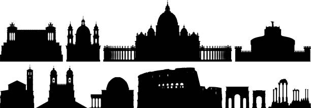 로마 의 건물 - rome italy skyline silhouette stock illustrations