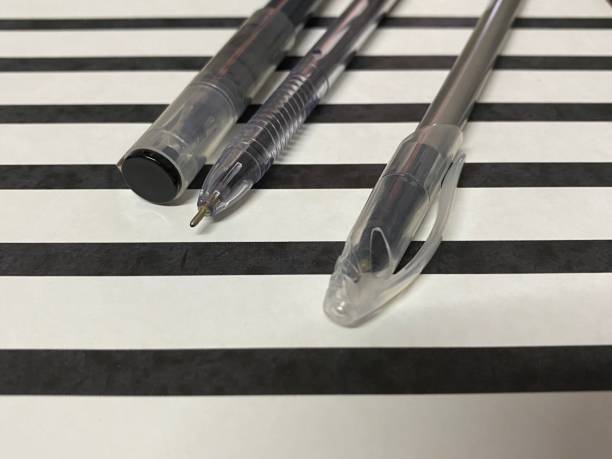 istock Top view of black and white stripe clipboard and office objects. 1337891954