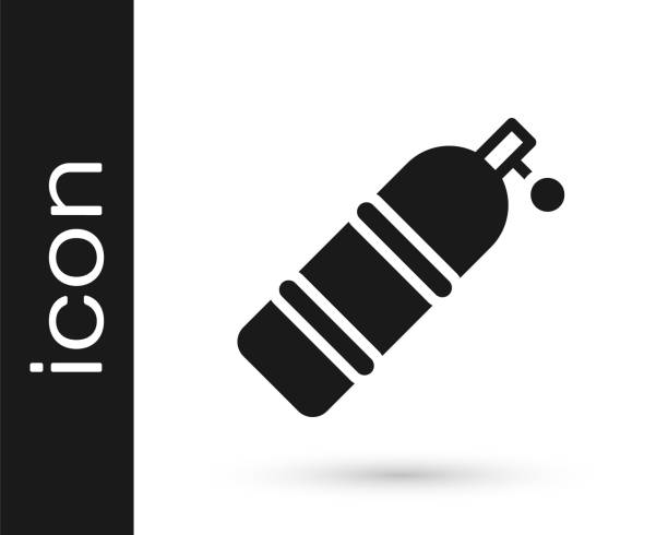 schwarzes aqualung-symbol auf weißem hintergrund isoliert. sauerstofftank für taucher. tauchausrüstung. extremsport. tauchen unterwasserausrüstung. vektor - taucherflasche stock-grafiken, -clipart, -cartoons und -symbole