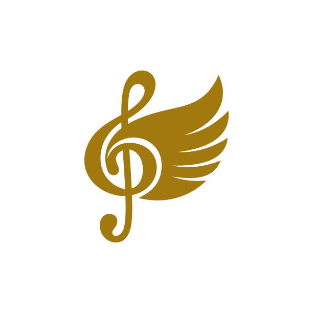 logo muzyczne. skrzedlony klucz wiolinowy. - music piano bird singing stock illustrations