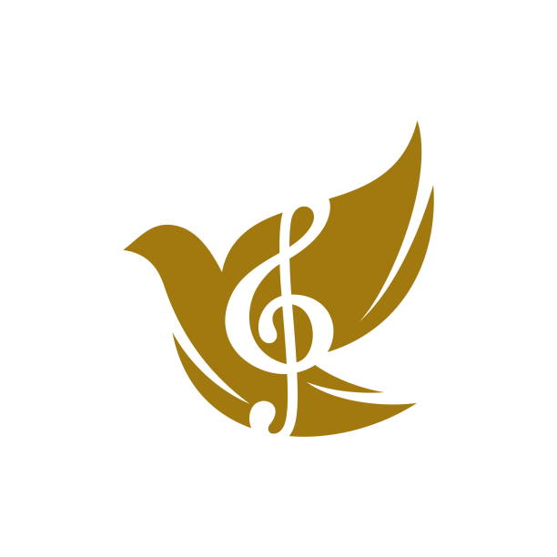 logo muzyczne. klucz wiolinowy na gołębim tle - music piano bird singing stock illustrations