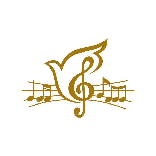 音楽のロゴ。音�楽のロゴ。鳩の背景に高音のクレフ - music piano bird singing点のイラスト素材／クリップアート素材／マンガ素材／アイコン素材