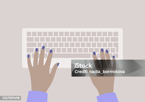 istock Hands typing on a keyboard, top view, daily office routine 1337901498