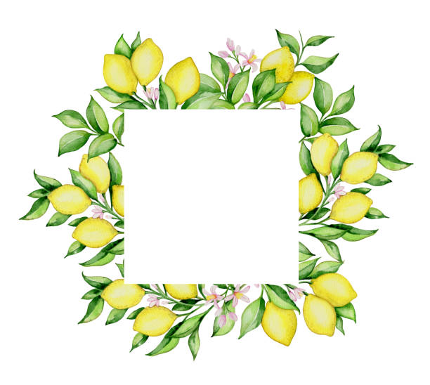istock Watercolor frame with lemons and green leaves 1337901535