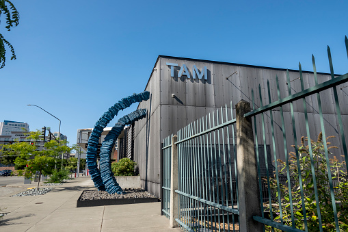 Tacoma, WA USA - circa August 2021: Street view of the Tacoma Art Museum on a sunny, cloudless day.
