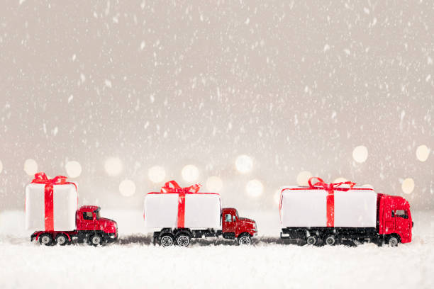 Trucks with gifts stock photo