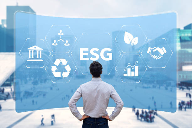 esg environmental social governance sviluppo sostenibile e valutazione degli investimenti. business etico verde preservando le risorse, riducendo la co2, prendendosi cura dei dipendenti. consulente in gestione. - corporate responsibility foto e immagini stock