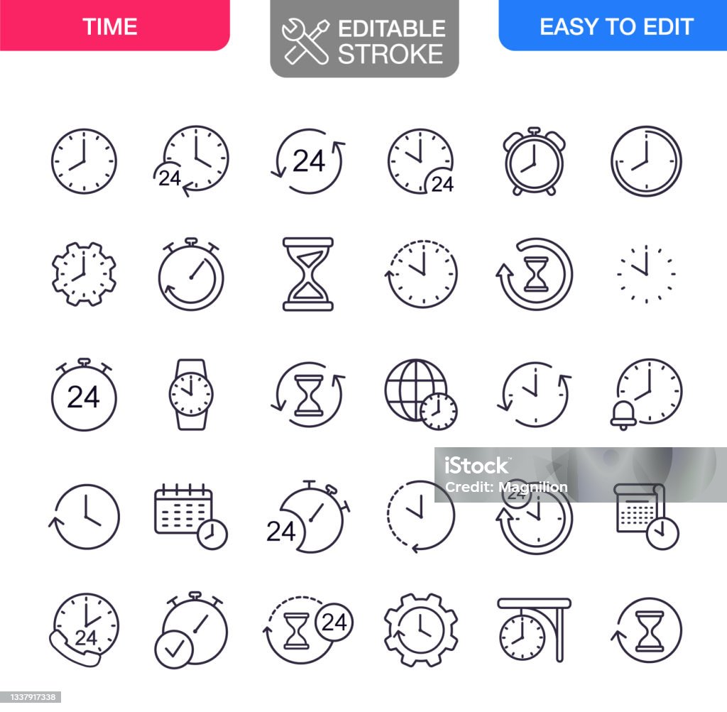 Time Icons Set Editable Stroke - Royalty-free Simge Vector Art