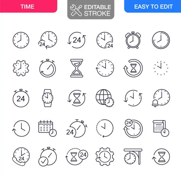 Vector illustration of Time Icons Set Editable Stroke