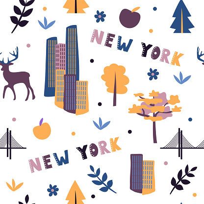 USA collection. Vector illustration of New York theme. State Symbols - seamless pattern