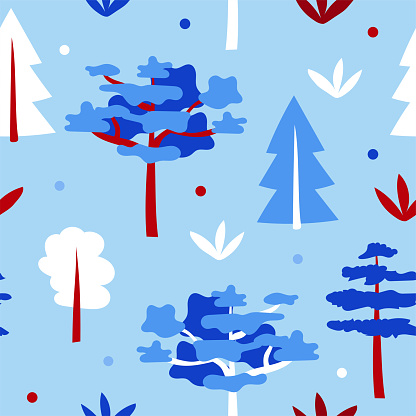 Blue Forest With Trees Seamless Pattern Stock Illustration - Download ...