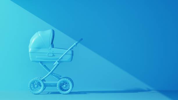 istock blue baby stroller side view on pink background 1337922041