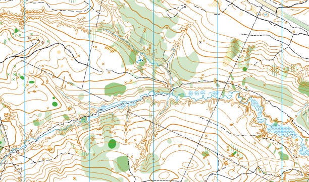 ilustraciones, imágenes clip art, dibujos animados e iconos de stock de fragmento detallado de mapa topográfico vectorial abstracto de color - orienteering