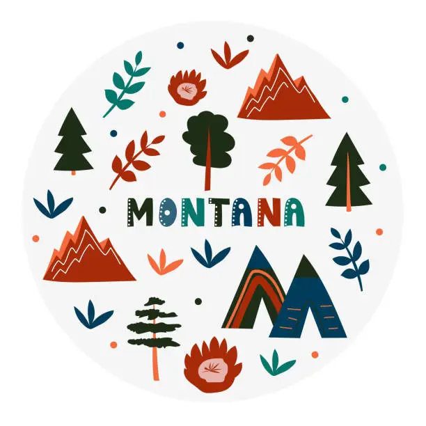 Vector illustration of USA collection. Vector illustration of Montana theme. State Symbols