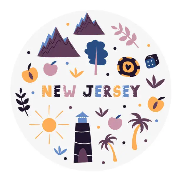 Vector illustration of USA collection. Vector illustration of New Jersey theme. State Symbols