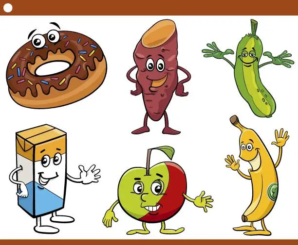 Vector illustration of cartoon food objects characters set