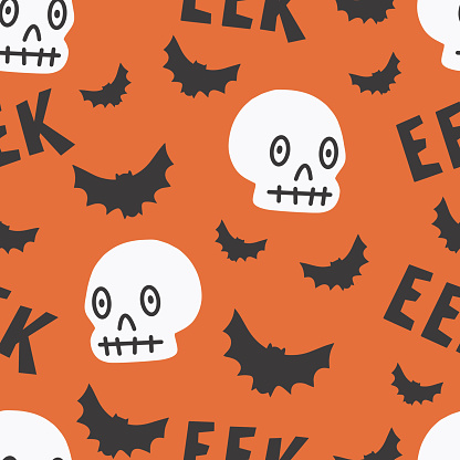 Halloween seamless pattern for design Halloween symbols skull ,bat, eek-lettering. Digital paper