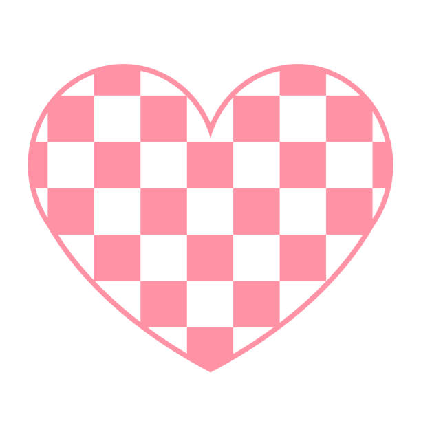 Vector Flat Pink Heart With Chess Checkered Texture Stock