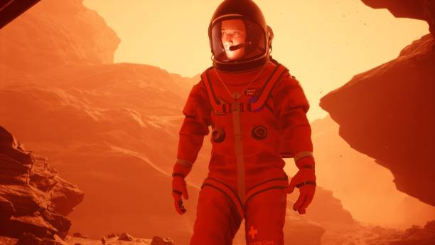 istock Astronaut researcher walks through a sandstorm on the planet Mars. The man was created using 3D computer graphics. 3D rendering 1337930489
