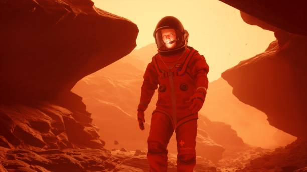 istock Astronaut researcher walks through a sandstorm on the planet Mars. The man was created using 3D computer graphics. 3D rendering 1337930494