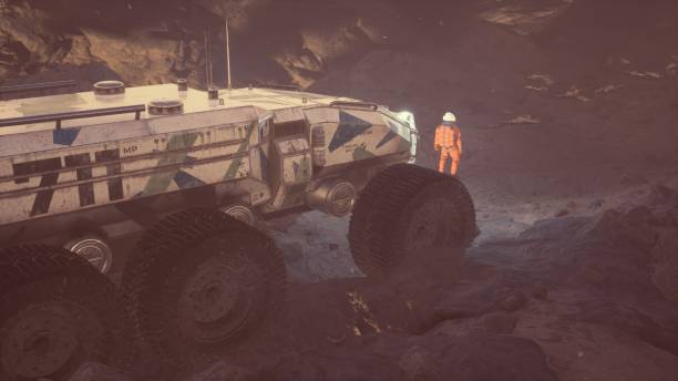 istock An astronaut is working at a computer next to his rover on an alien, unexplored desert planet. 3D Rendering 1337930513