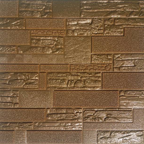 textura marrom do painel de parede 3d com design de tijolos falsos - bronze decor tile mosaic - fotografias e filmes do acervo