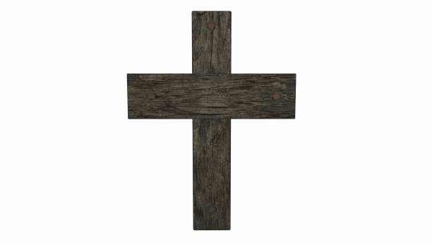 istock Old wooden grave cross on the background 3d-rendering 1337935209