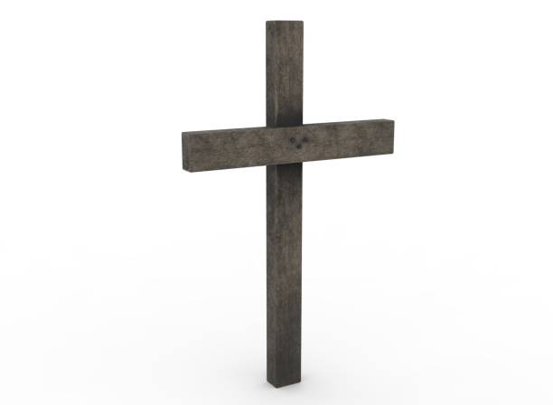 istock Old wooden grave cross on the background 3d-rendering 1337935257