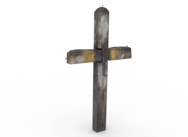 istock Old wooden grave cross on the background 3d-rendering 1337935302