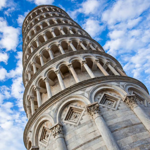 Leaning Tower of Pisa close up Perspective of The Leaning Tower of Pisa, Italy pisa leaning tower of pisa tower famous place stock pictures, royalty-free photos & images