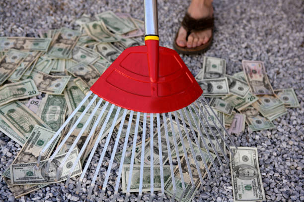 istock Cleaning black dolar money with rake, metaphor 1337946309