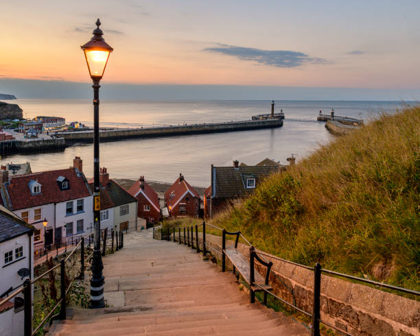 whitby from the 199 steps - north yorkshire stok fotoğraflar ve resimler