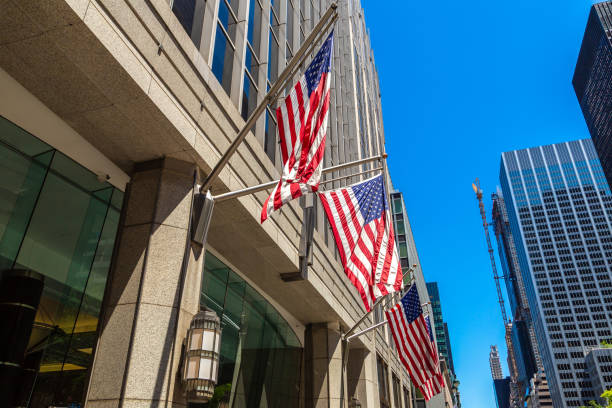 istock US flag on a building, New York 1337948662