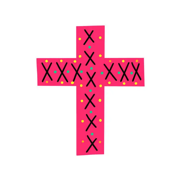 Vector illustration of Pink cross with a pattern on a white background.