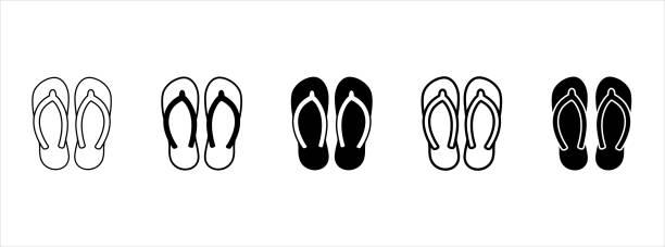 ilustrações, clipart, desenhos animados e ícones de conjunto de vetores de ícones de sandálias. ícones de chinelos definidos. ilustração do símbolo do símbolo do vetor flip flop. - chinelo