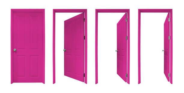 Group of wooden doors isolated on white background