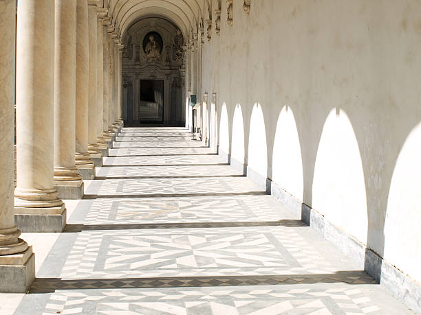 Columns and shadows Arch gallery at the Certosa di San Martino - monastery and museum complex at Naples, Italy st. martins stock pictures, royalty-free photos & images
