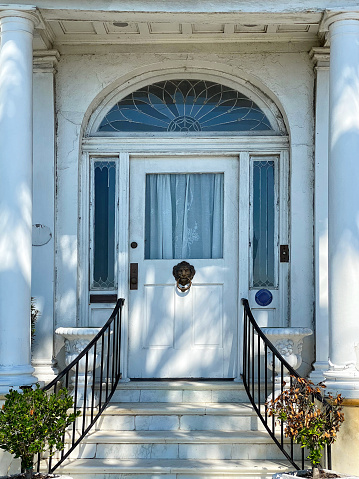 Entrance of a brownstone building